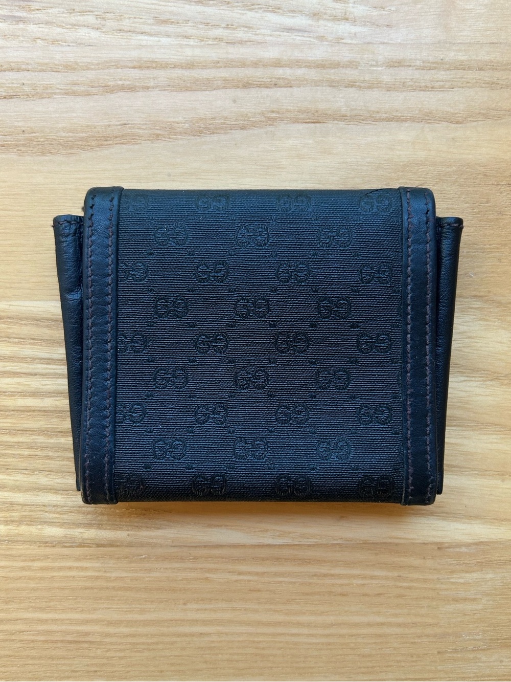 Vintage Gucci Black Card Case Wallet Coin Pouch Coated Canvas Leather Logo - Picture 2 of 9